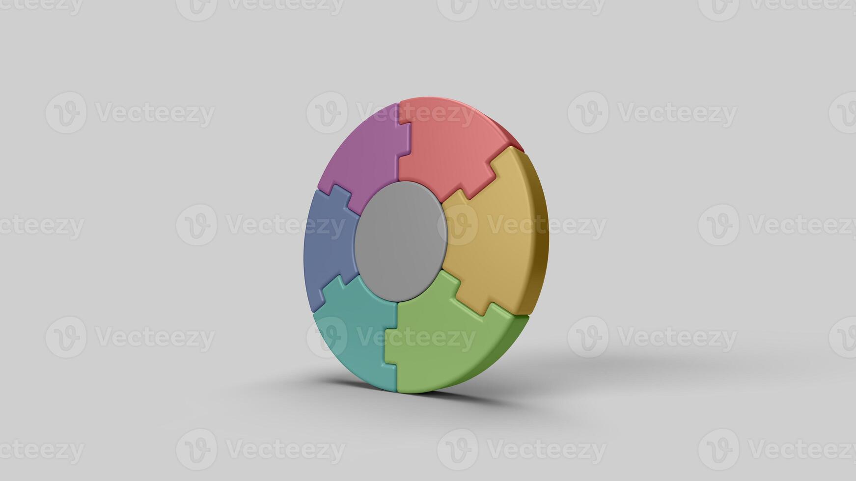 colored circular 3D puzzle pieces on the white backdrop, left view photo