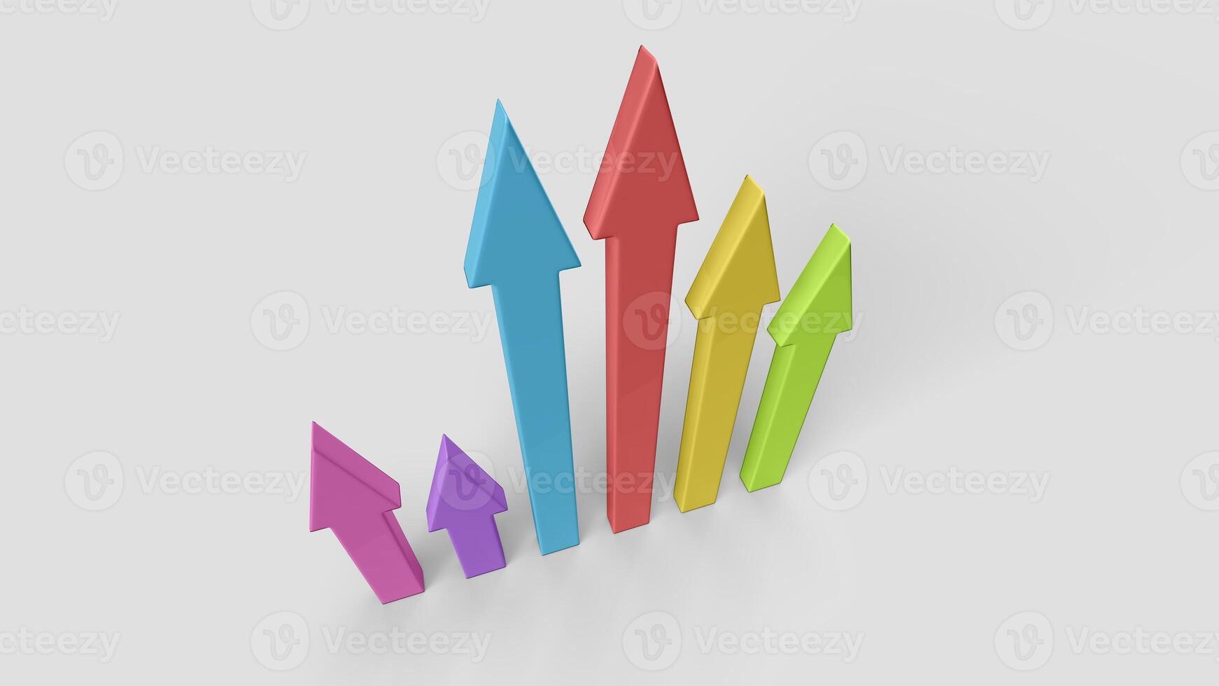 colorful 3D graphic style arrows on white background, top view photo