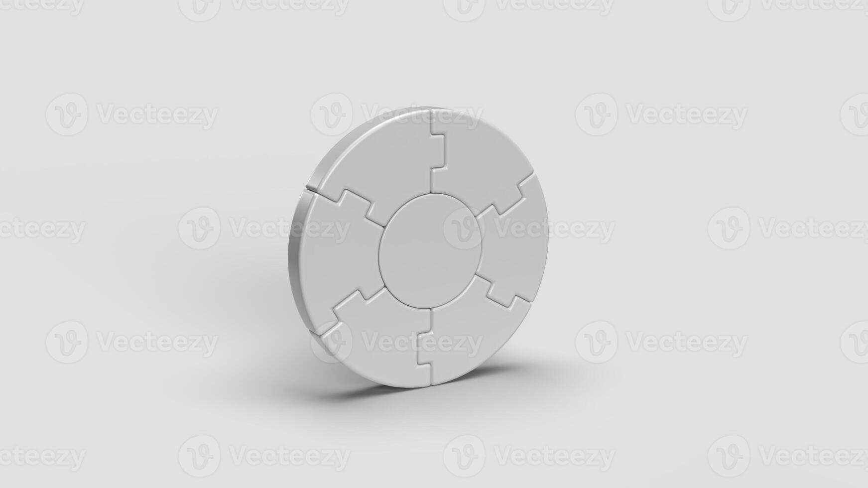 white circular 3D puzzle pieces on the white backdrop, right view photo