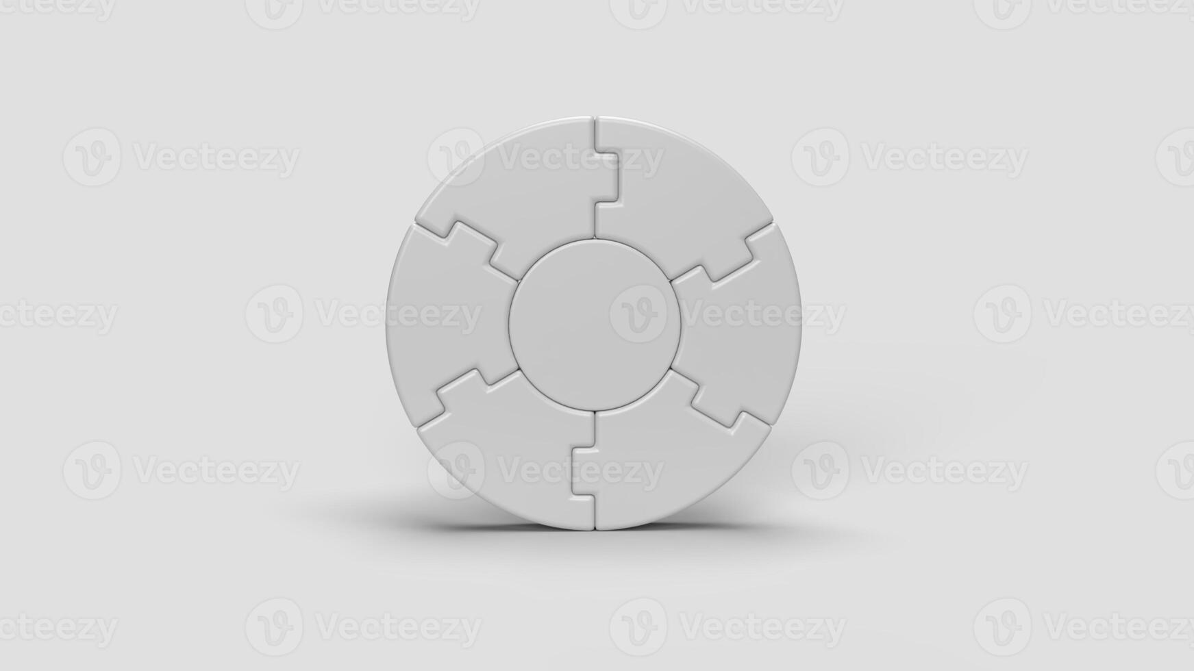white circular 3D puzzle pieces on the white backdrop, front view photo