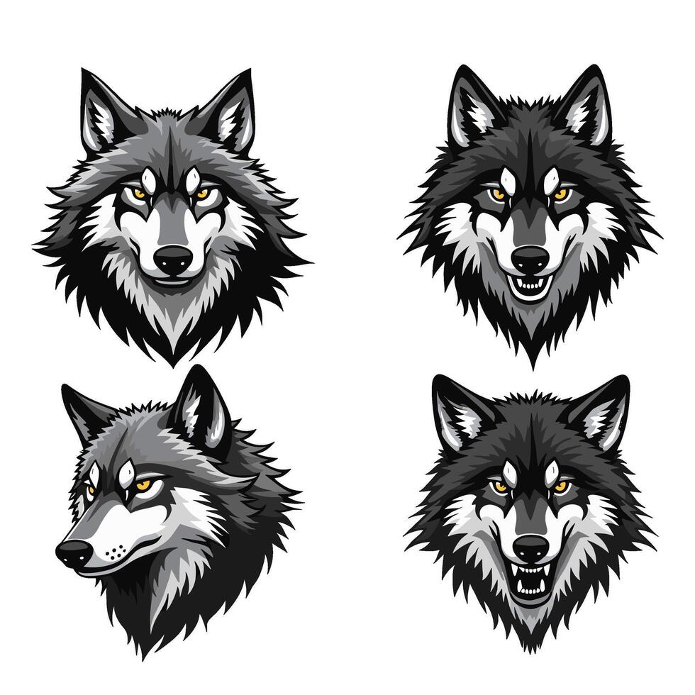 Fierce Wolf Head Set vector