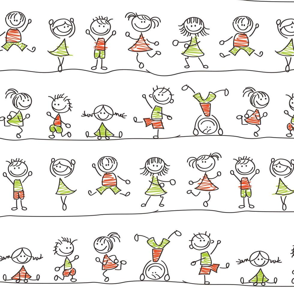 Drawn Children in Playful Lines vector