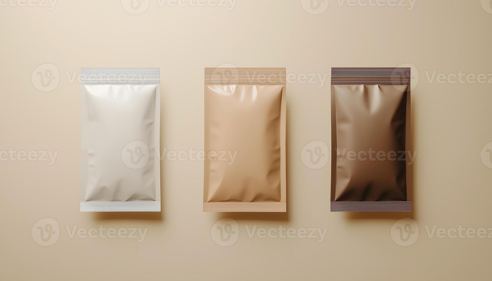 Plastic pack zip lock mockup white, cream and brown for product packaging photo