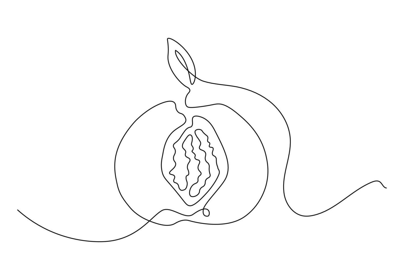 Minimalistic continuous line peach with pit and leaf for the logo and designs. Peach in one line art style. vector