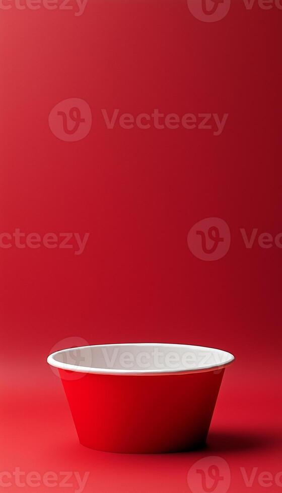 Blank red paper bowl disposable and white inside for snack or soup packaging container photo