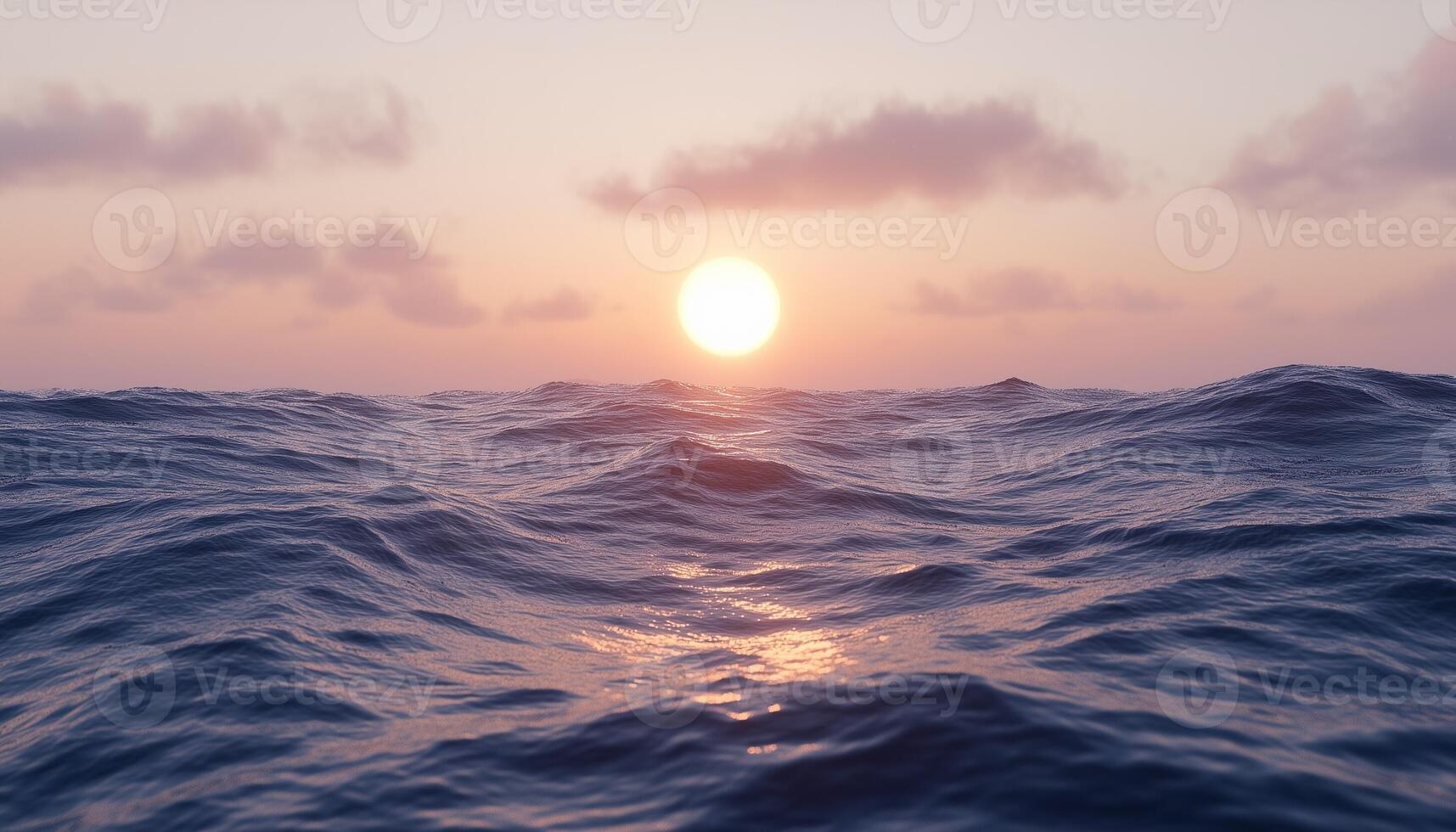 Violet beauty sunset purple light in ocean with water surface and reflection sun photo