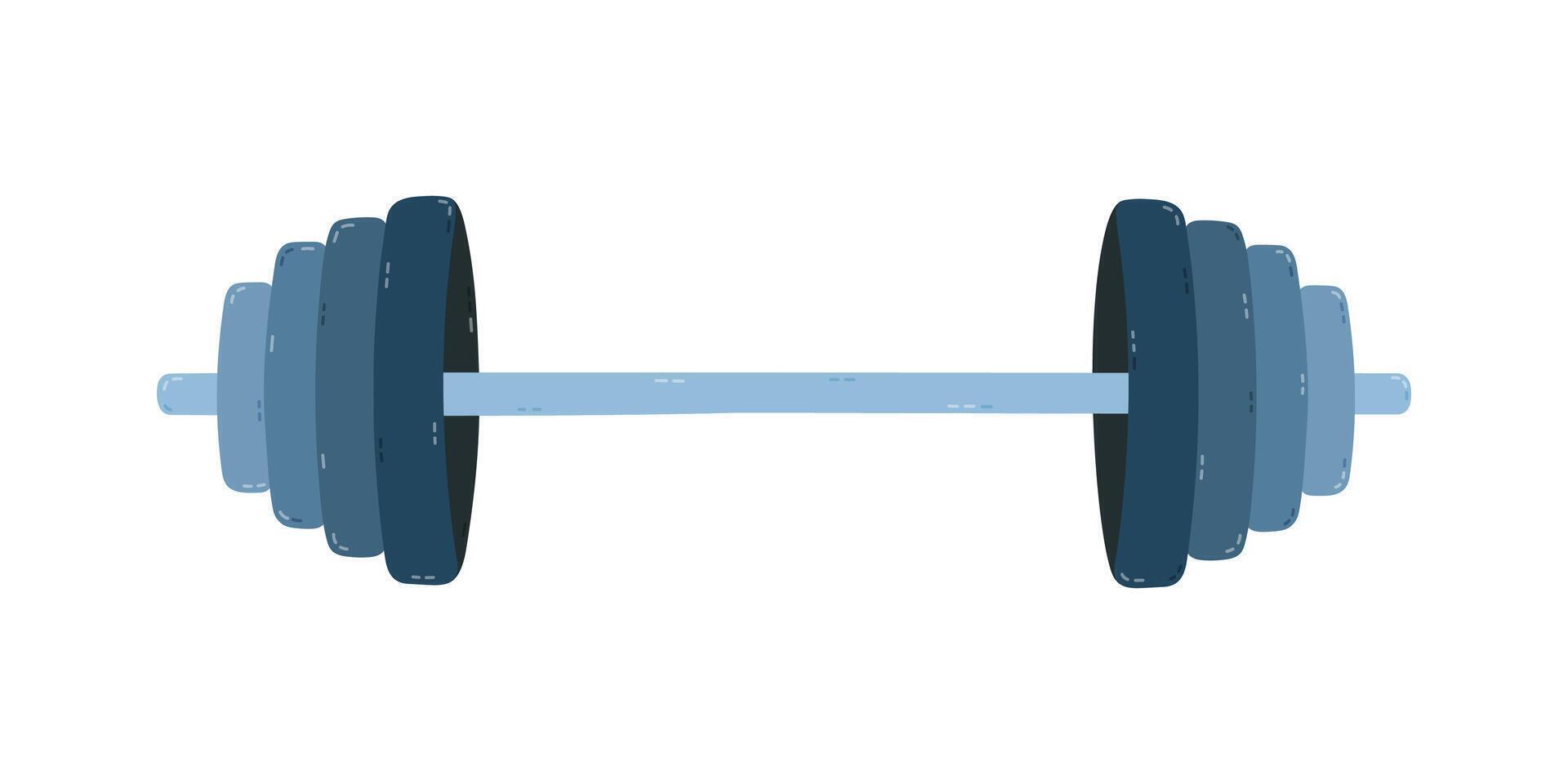 Lovely cartoon barbell with weights for powerlifting, bodybuilding. Sport and competition tool for home and gym training for strong muscles. Cute hand drawn fitness clipart isolated on background. vector