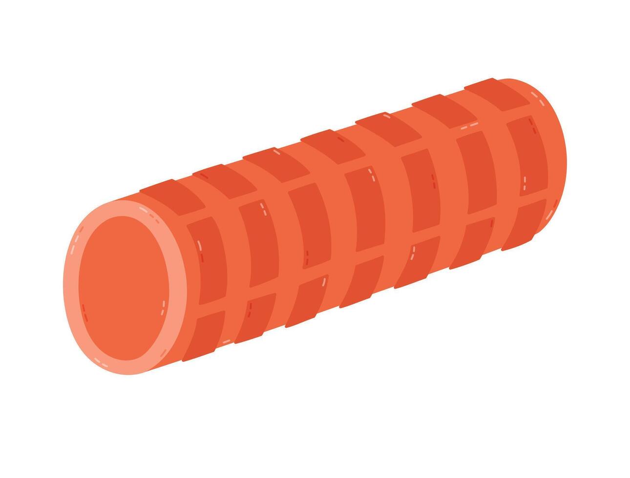 Lovely cartoon foam roller for self massage and myofascial release training. Hand drawn ribbed MFR roll isolated on white background. Pilates and yoga equipment to warm up muscles and physiotherapy. vector