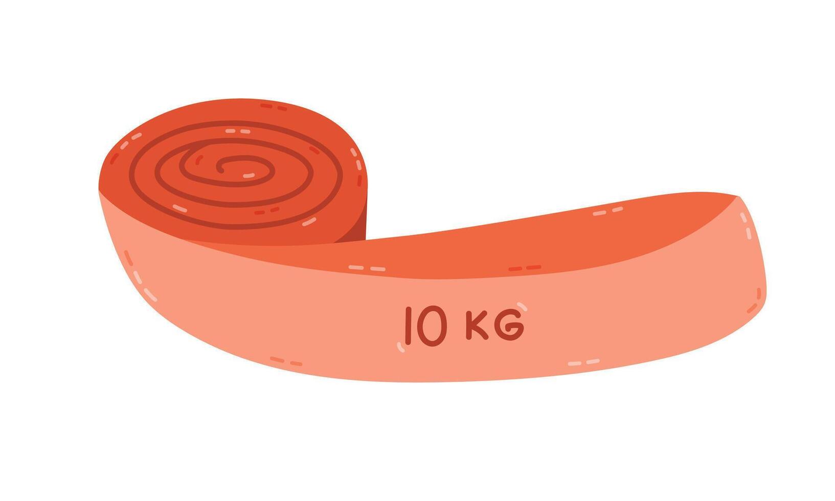 Lovely cartoon 10 kg resistance band to raise muscles, improve strength and balance. Pilates elastic stretch band safe for pregnant women, elderly person. Yoga strap for weight loss isolated on white. vector