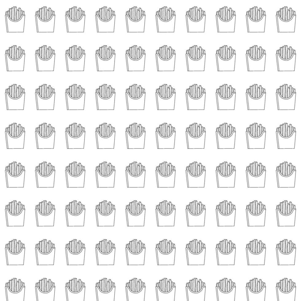 Light gray french fries pattern in paper cones. Subtle, monochrome design. Perfect for food-themed backgrounds, textiles, and packaging. Simple, repeat. vector