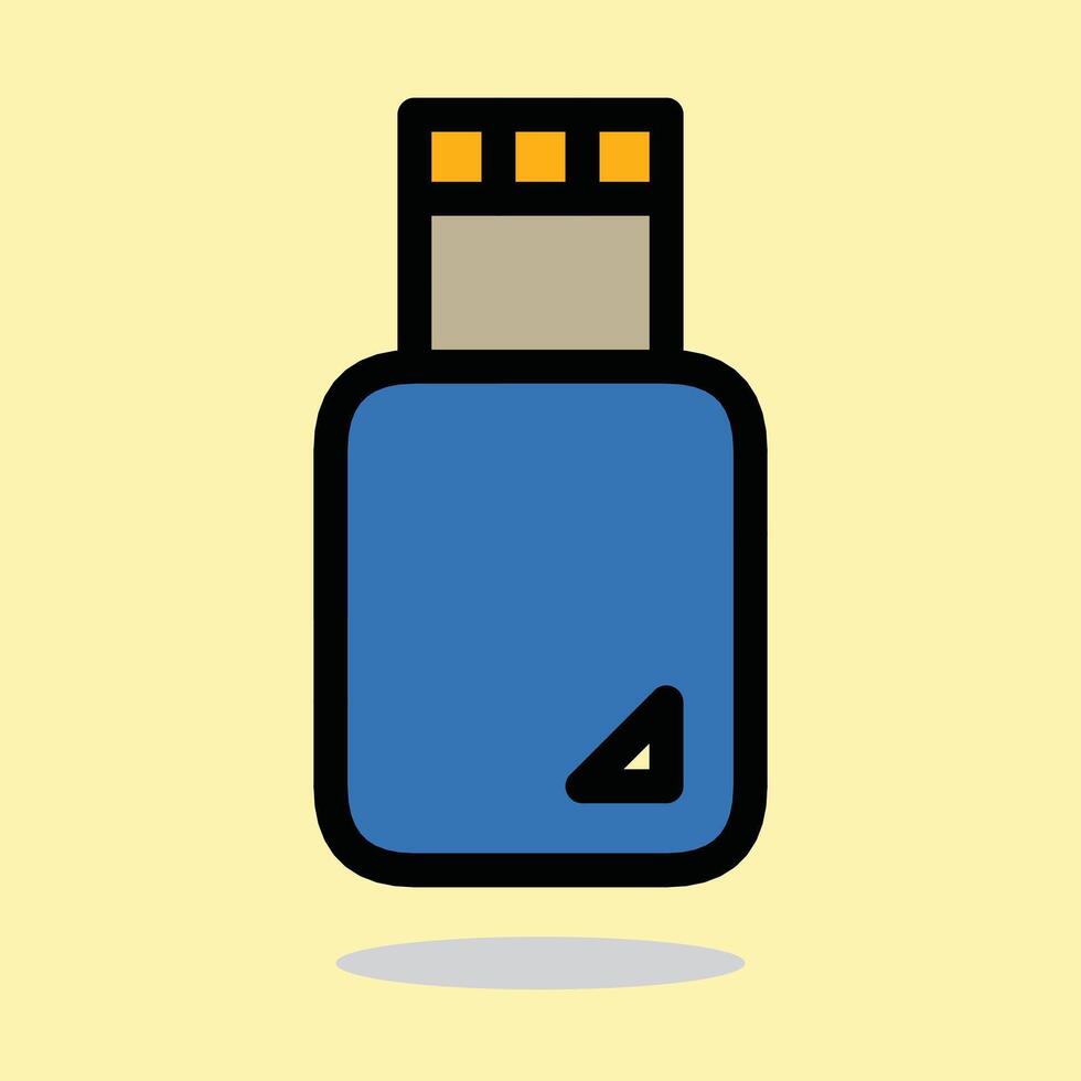 A colorful and simple flat illustration of a USB flash drive. Bright minimalistic design ideal for concepts of digital storage, technology, and portable data solutions. vector