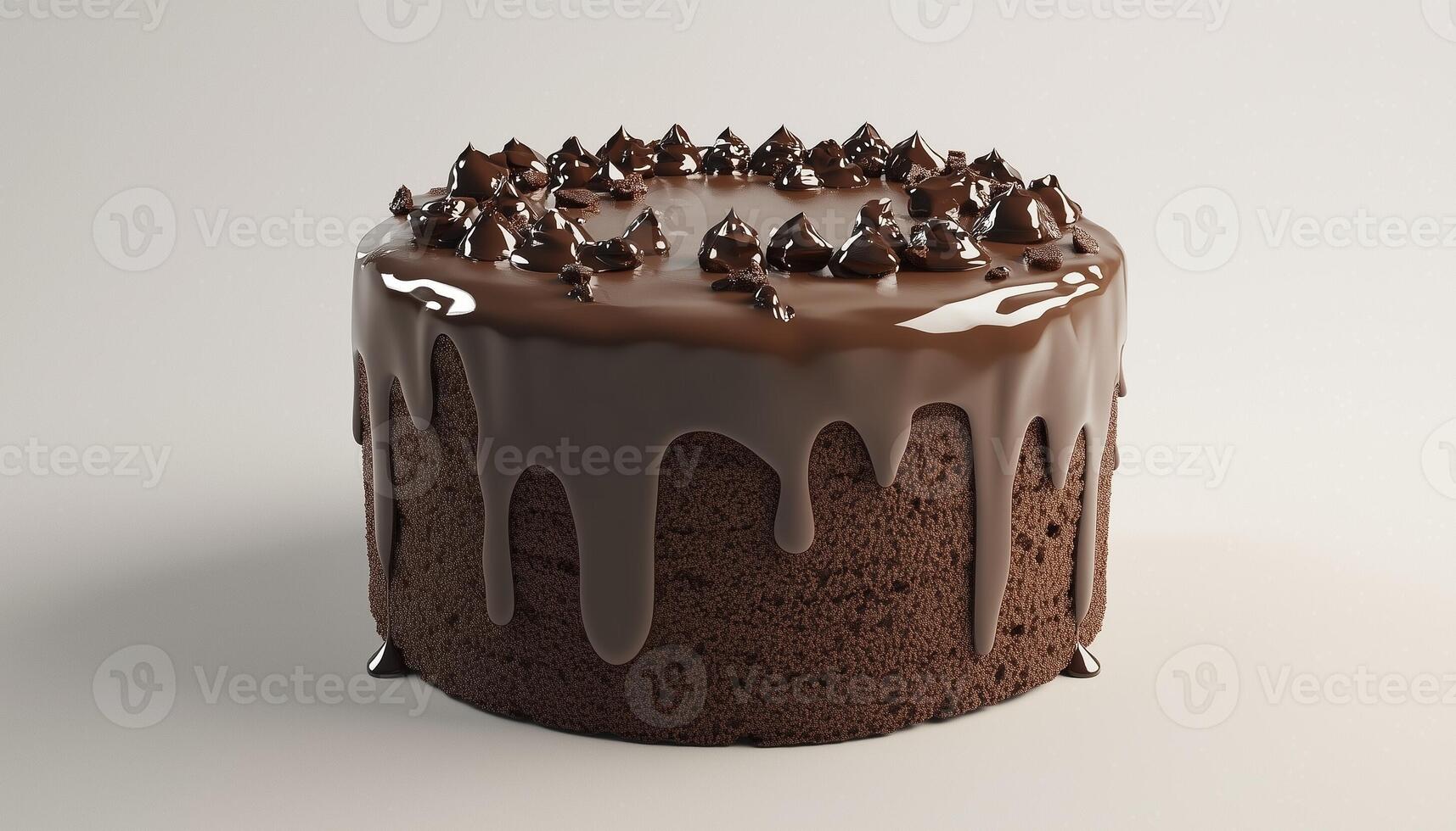 Chocolate brown cream topping sweet cake for party or snack time on solid background photo