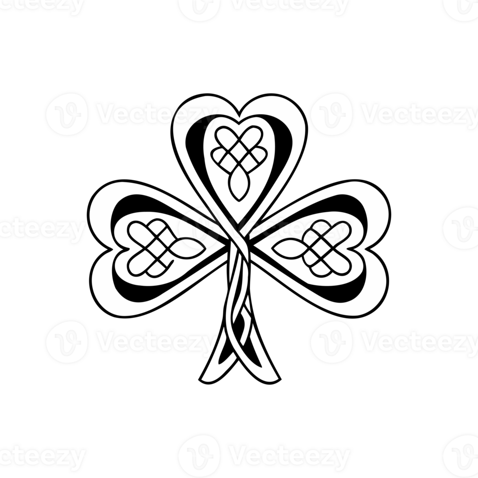 Intricate black and white Celtic shamrock knot design symbolizing Irish heritage luck and spirituality in a traditional ornamental style png