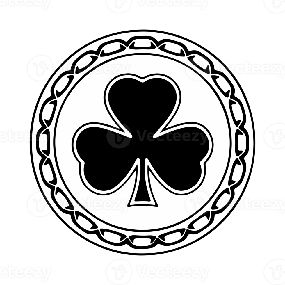 Black and white shamrock emblem ornate circular border Celtic style illustration png