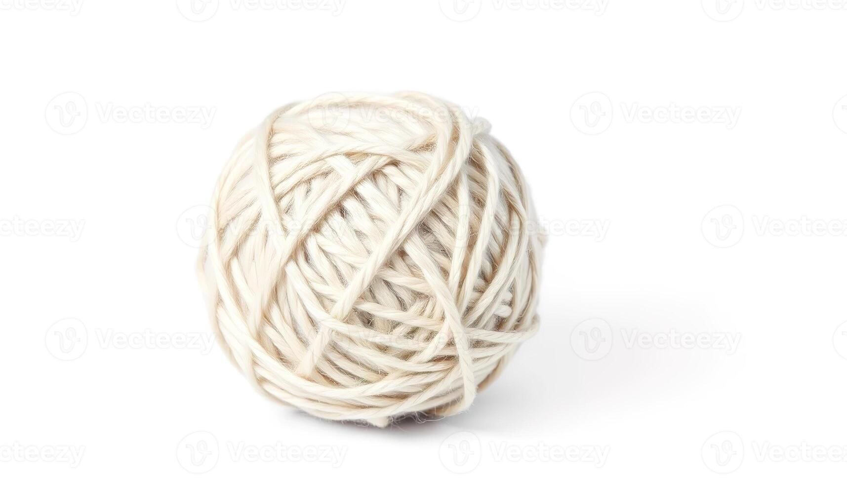 Isolated white wool yarn ball on a white background, perfect for crafting, knitting, and crocheting projects, symbolizing creativity and handmade warmth. photo