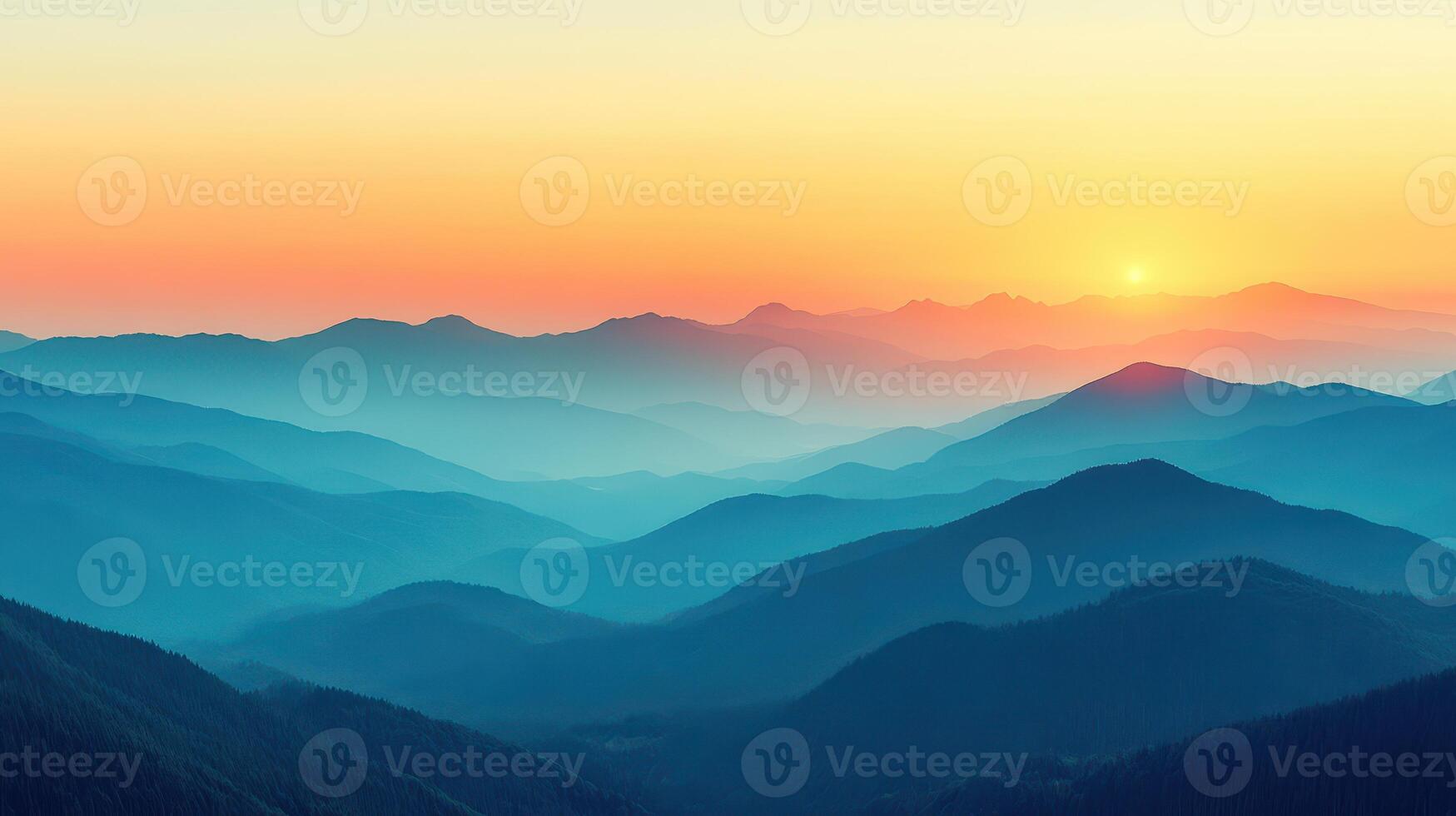 Sunset over layered mountains, hazy sky, peaceful scene, nature wallpaper photo