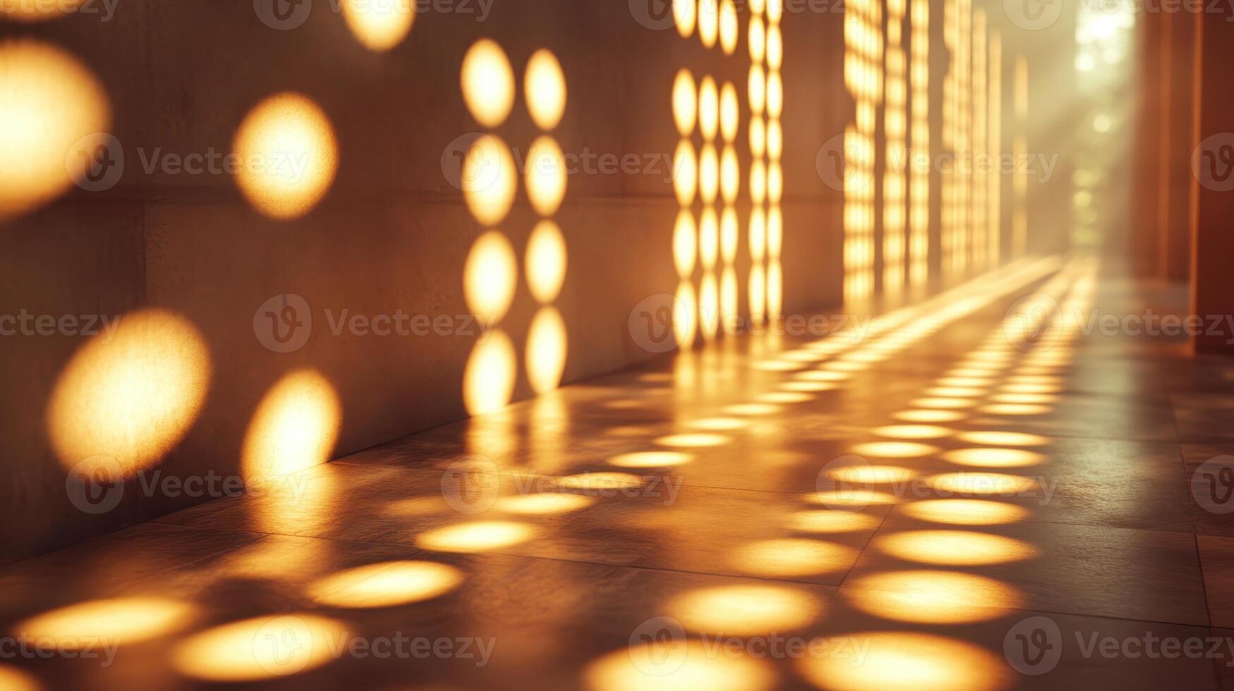 Sunlit corridor, geometric shadows, modern architecture, ambient light, interior design photo