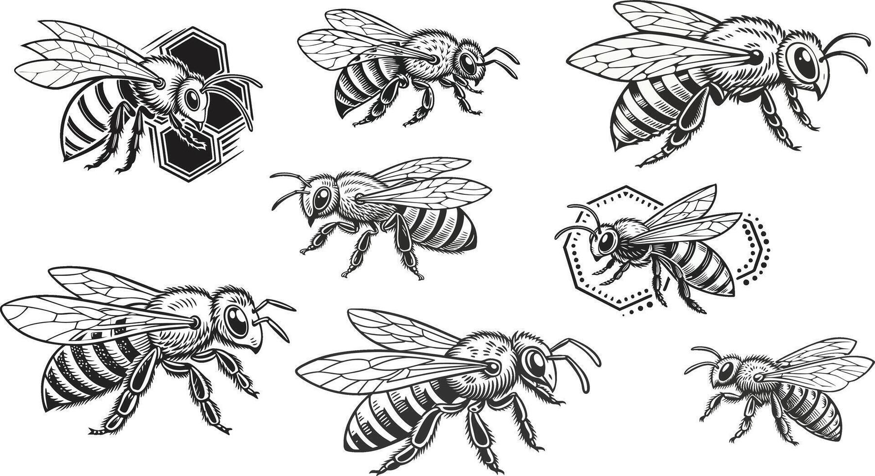 Bee tattoo design set, illustration vector