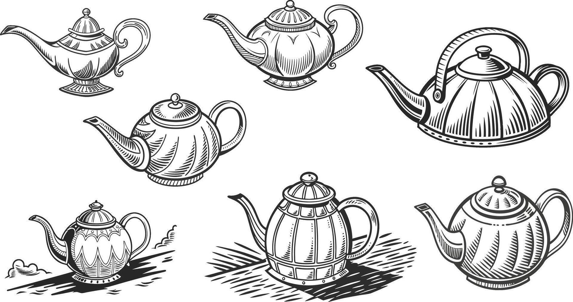 A set of different teapots and pots vector
