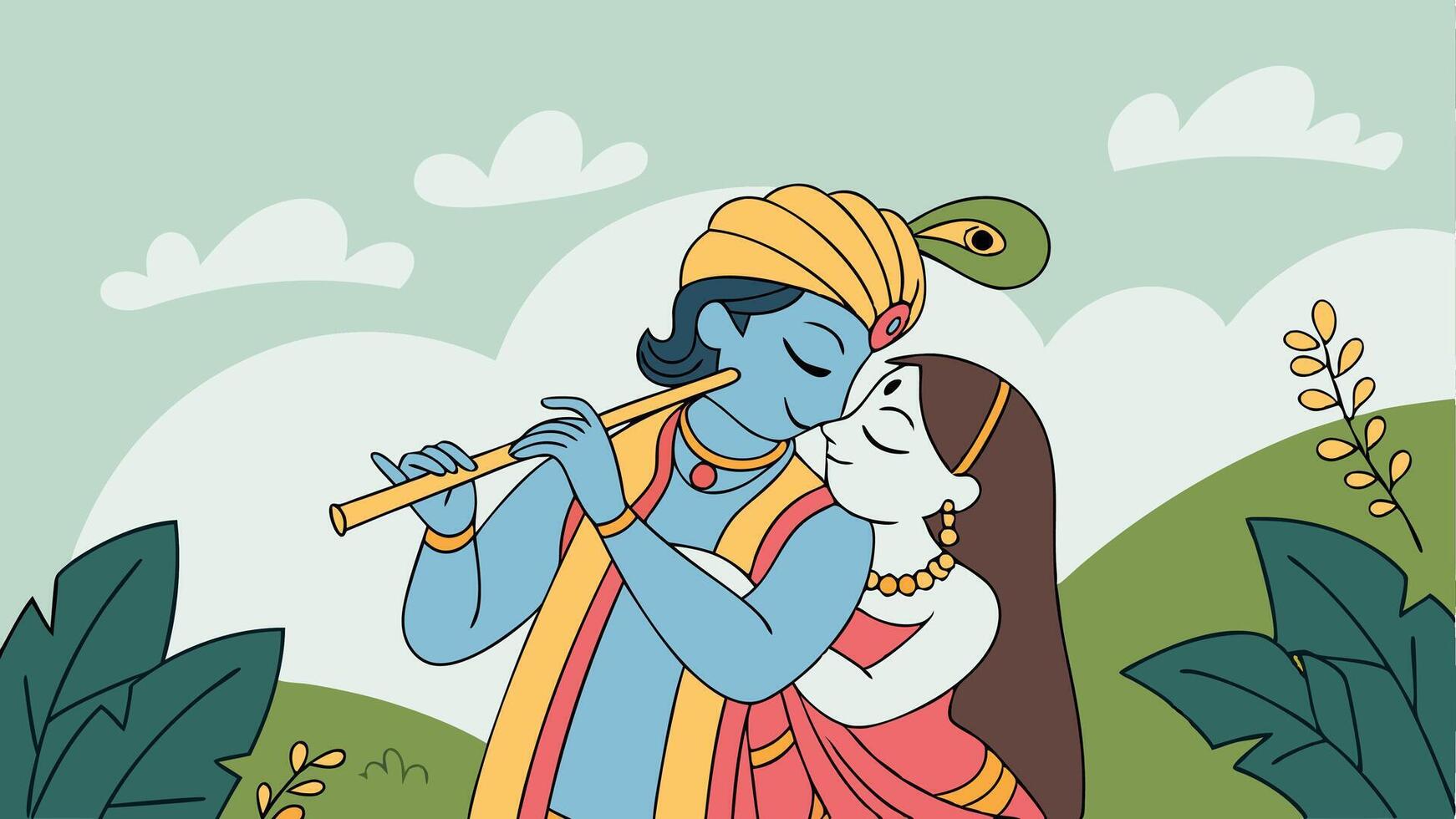Radha and krishna, cartoon illustration vector