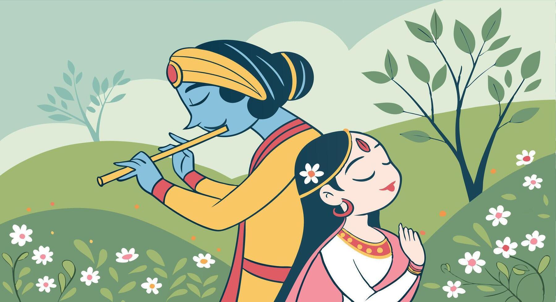 Radha and krishna in the field vector