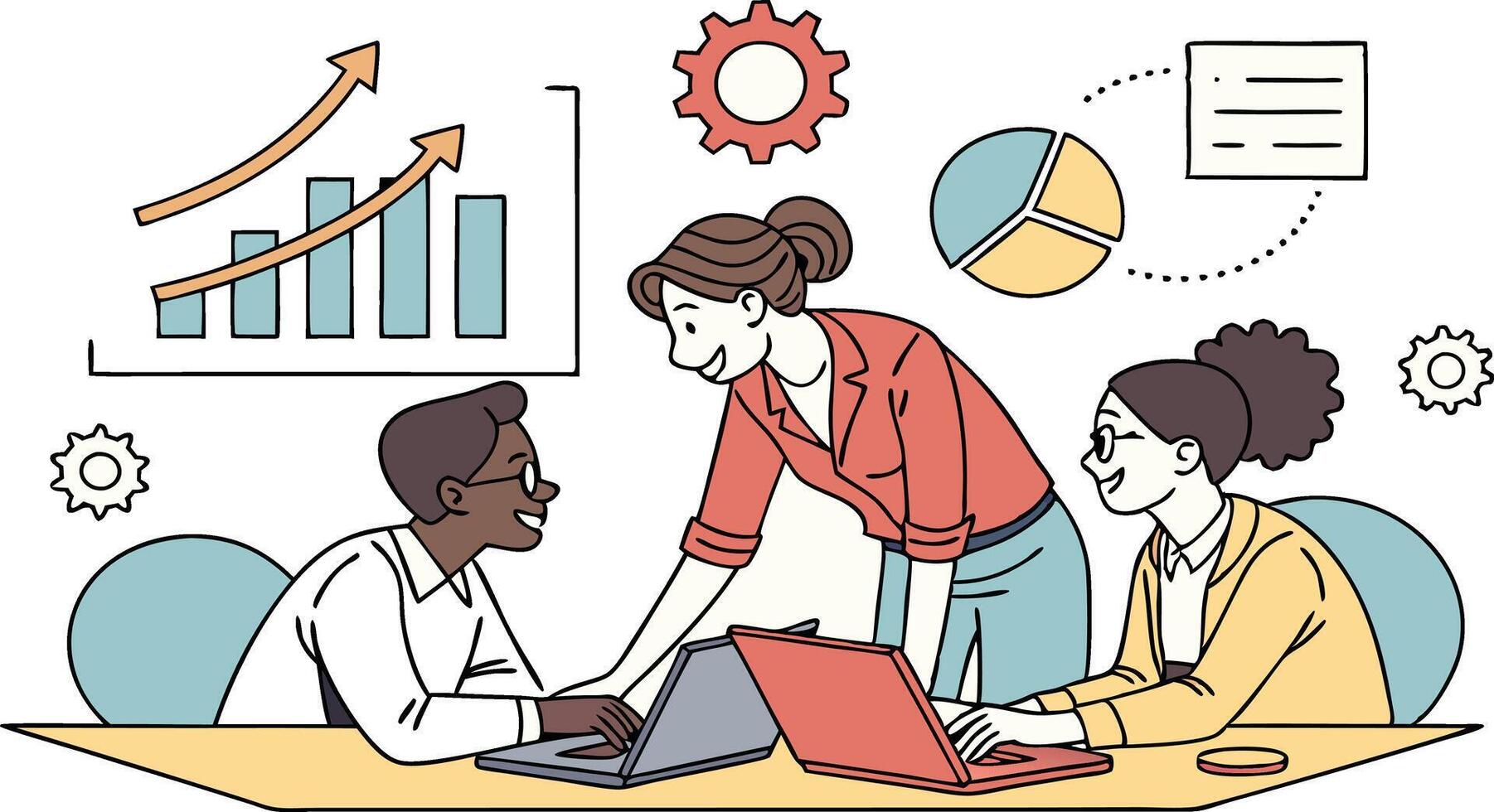 A group of people working on a laptop vector