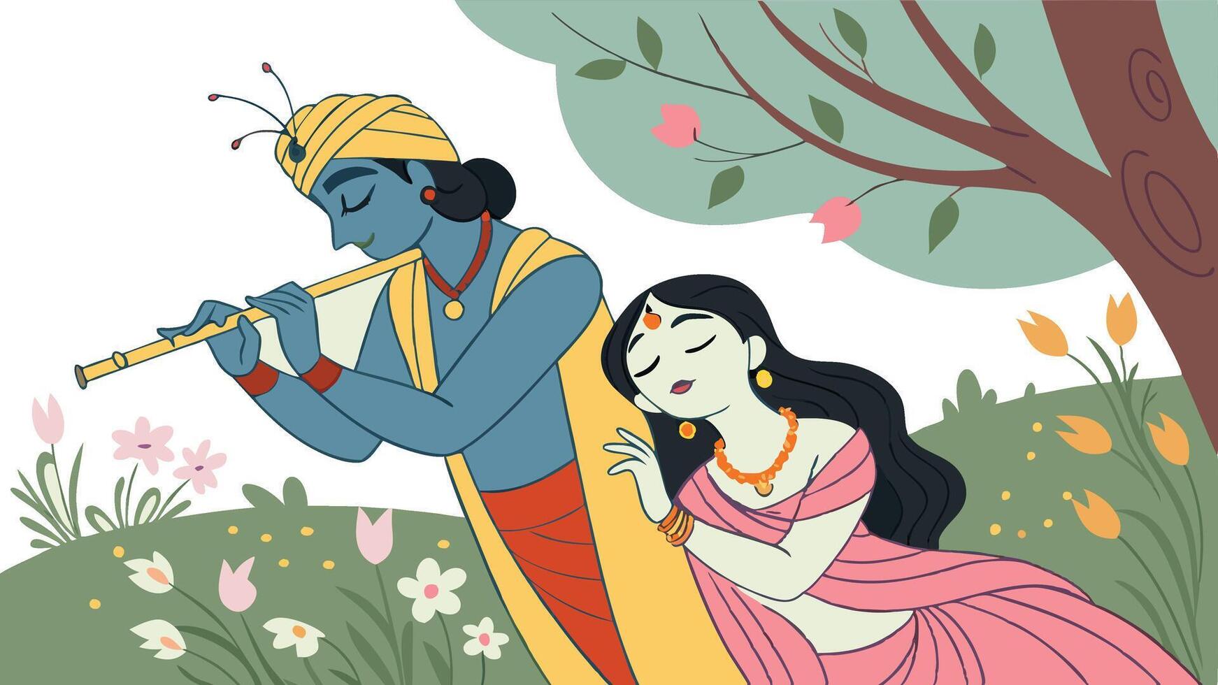 Radha and krishna in the garden vector