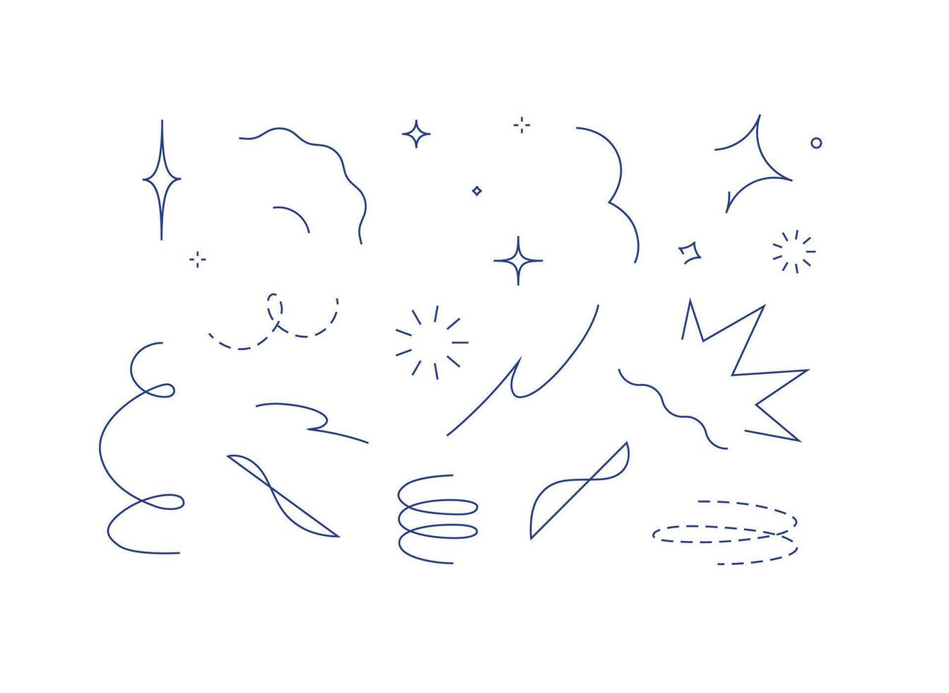 Star line doodle design elements drawing with blue on white background vector