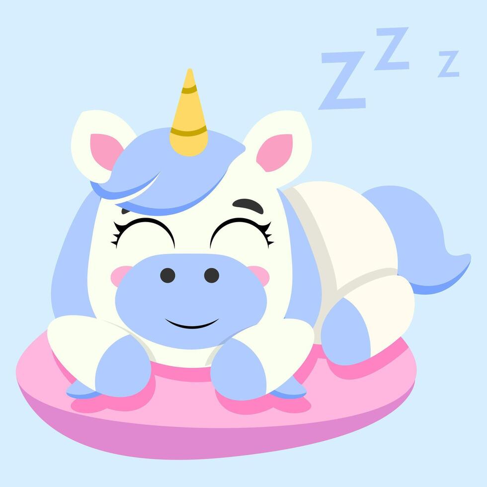 Adorable unicorn peacefully sleeping on a pink cushion, radiating relaxation and comfort vector