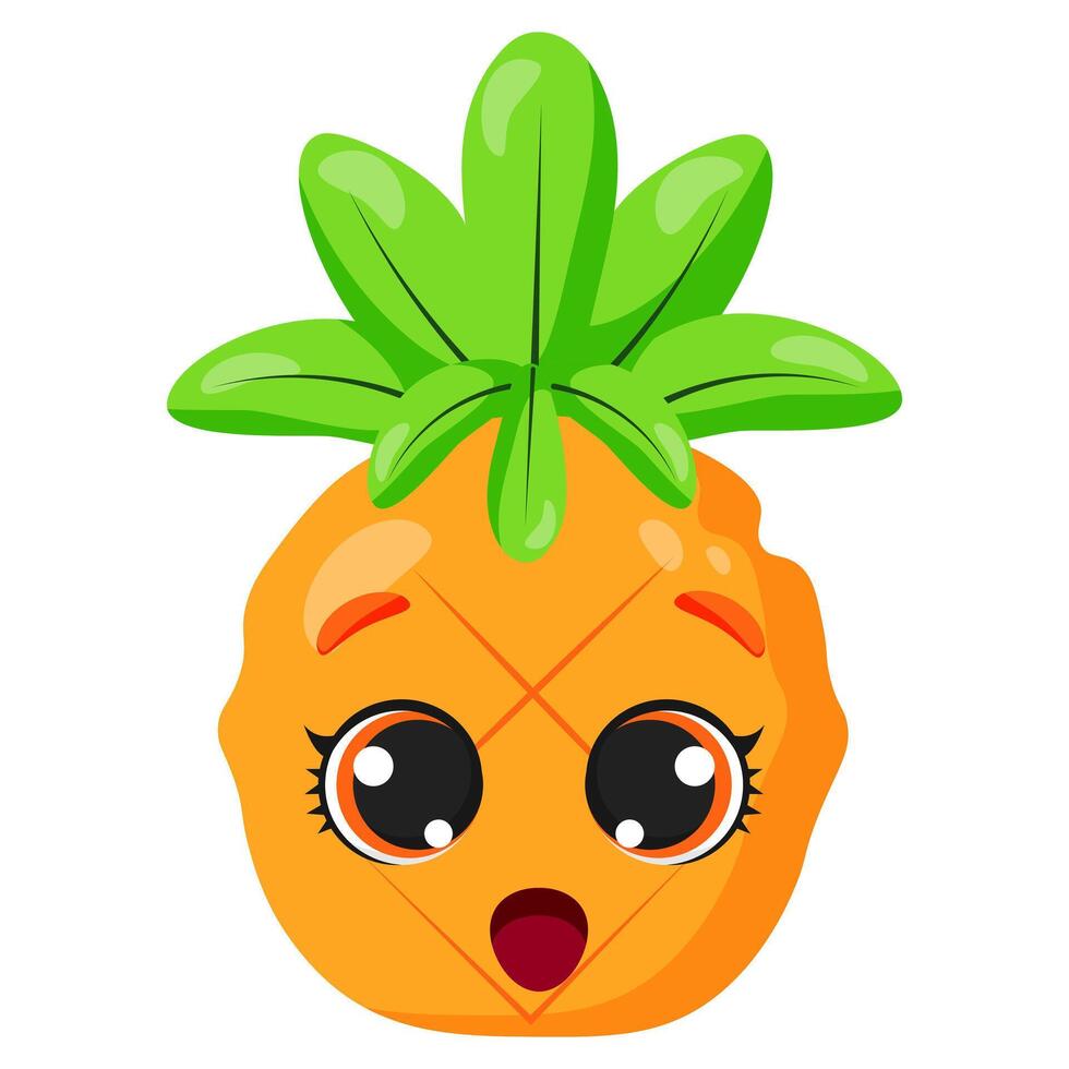 Cute pineapple character with big expressive eyes and an open mouth, showing a surprised reaction vector