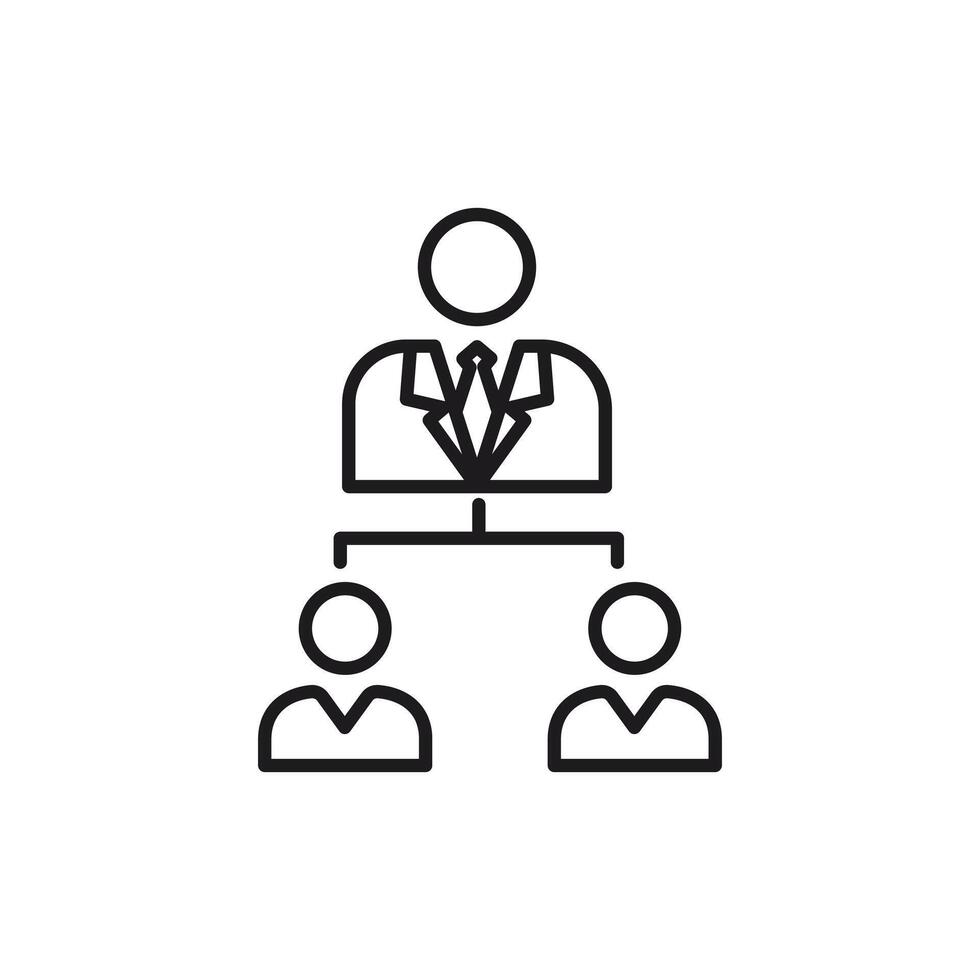 icon hierarchy management. Simple organizational chart displaying a manager overseeing two subordinates, suitable for business presentations, HR materials, management resources, and infographics. vector