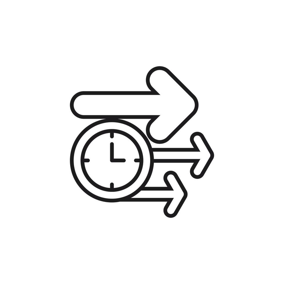 icon timeline. Clock with arrows pointing to the right, ideal for conveying concepts like progress, direction, time, strategy, and business advancement. vector