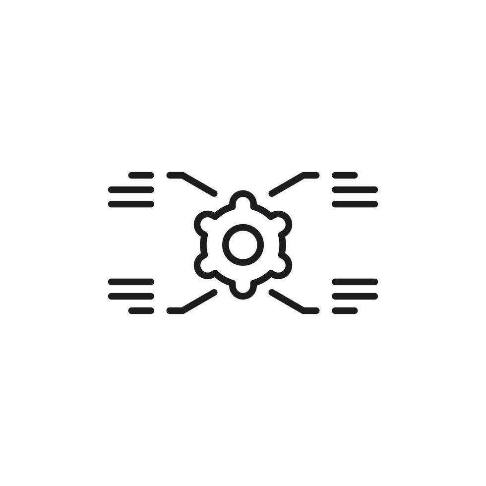 icon cogwheel. Simple line drawing of a gear with four lines extending, suitable for engineering and machinery concepts, versatile design element. vector