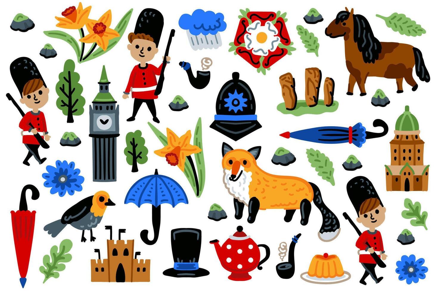 London set, United Kingdom Cartoon Icons vector