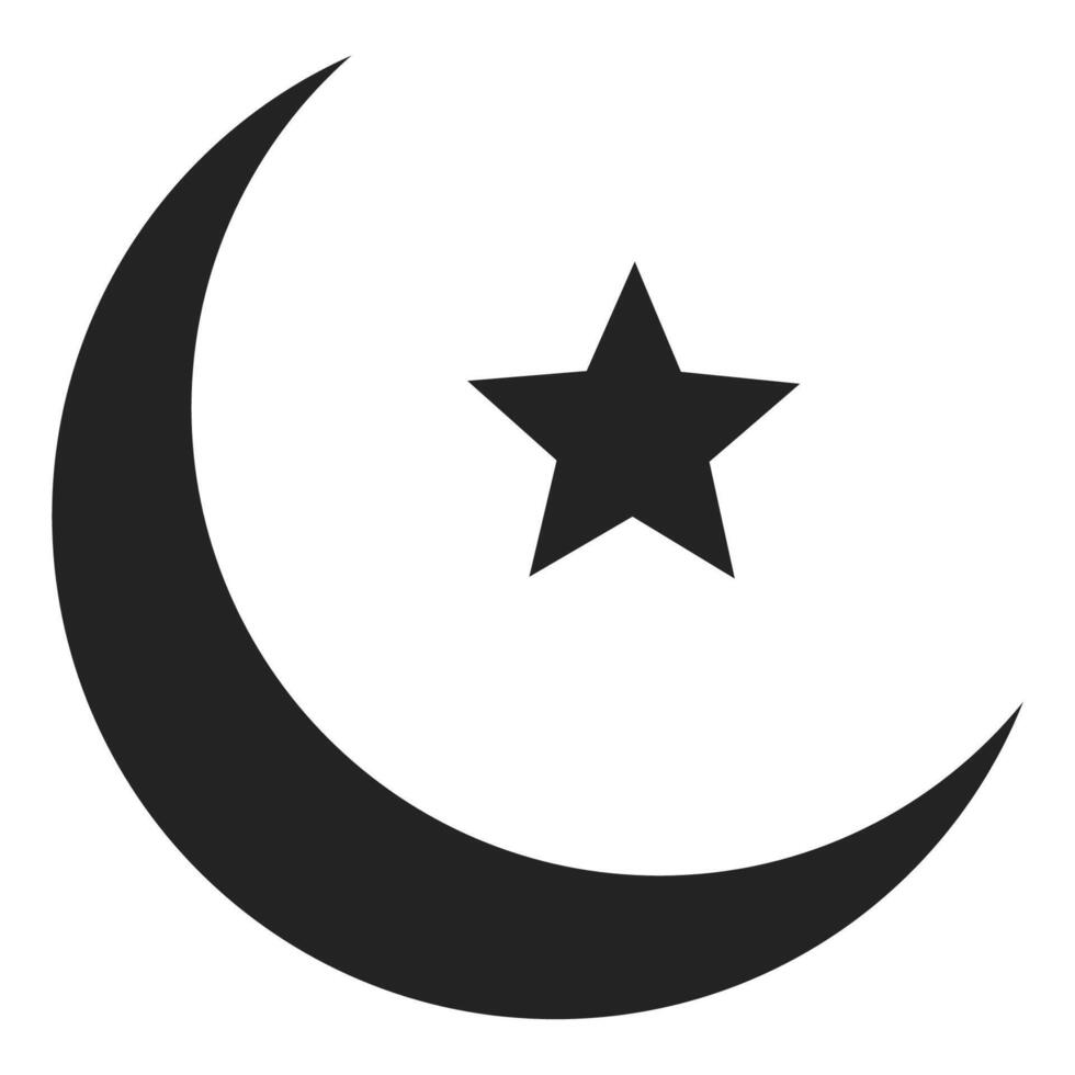 Islamic crescent moon and star flat icon isolated on white background. vector