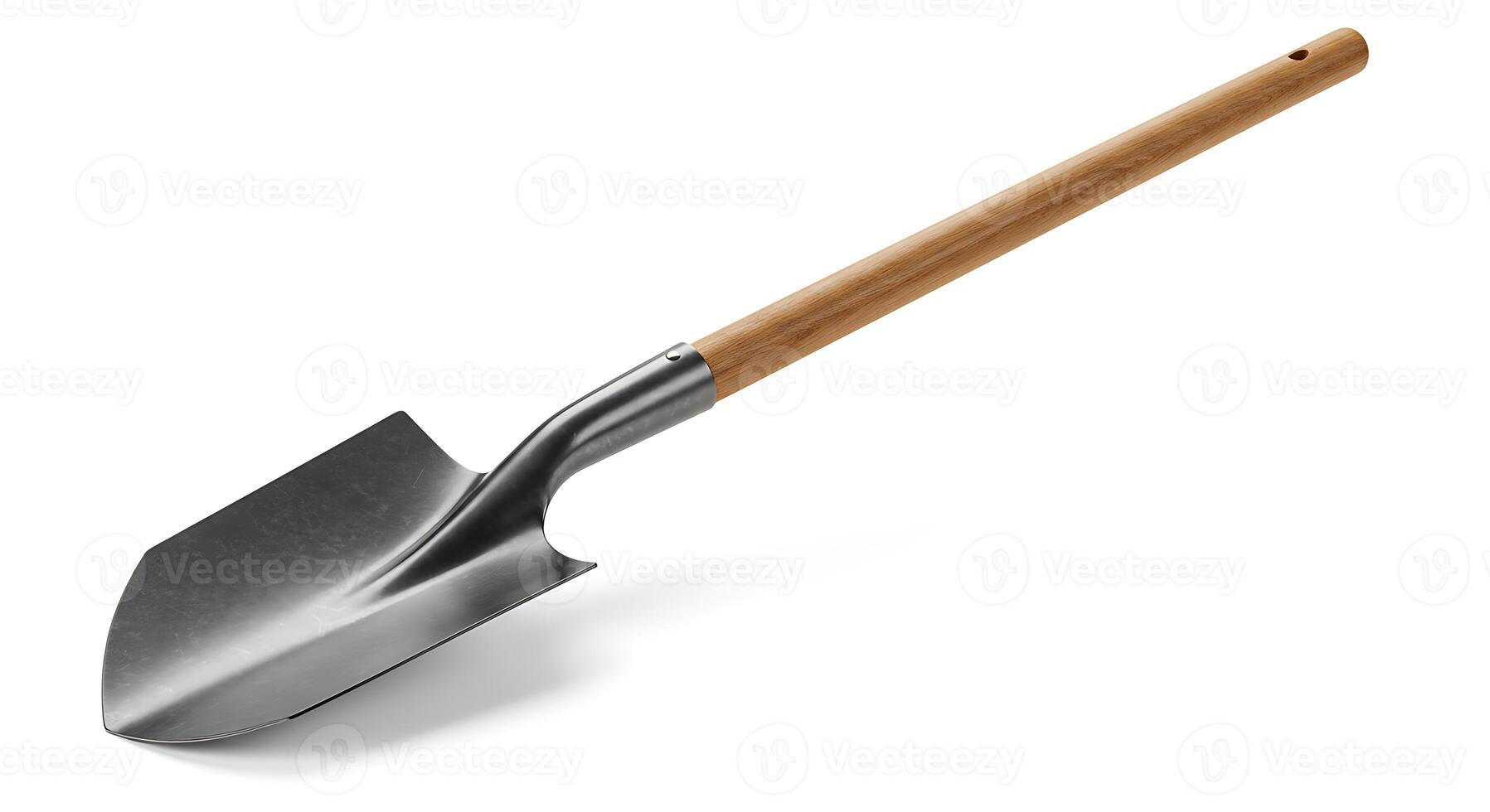 Isolated Spade Shovel with Wooden Handle on White Background for Gardening photo