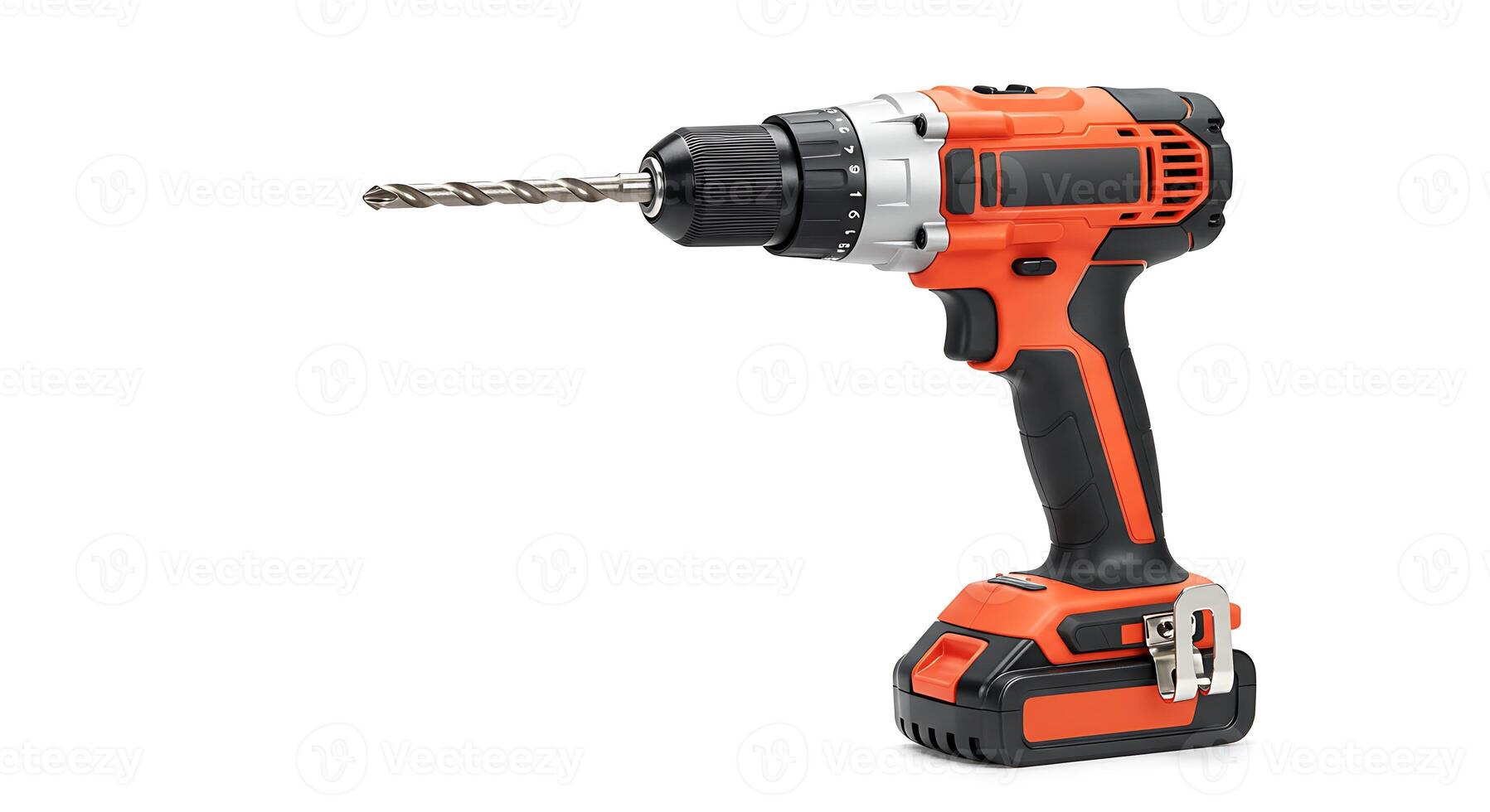Cordless Drill on White Background for Construction and Diy Projects photo
