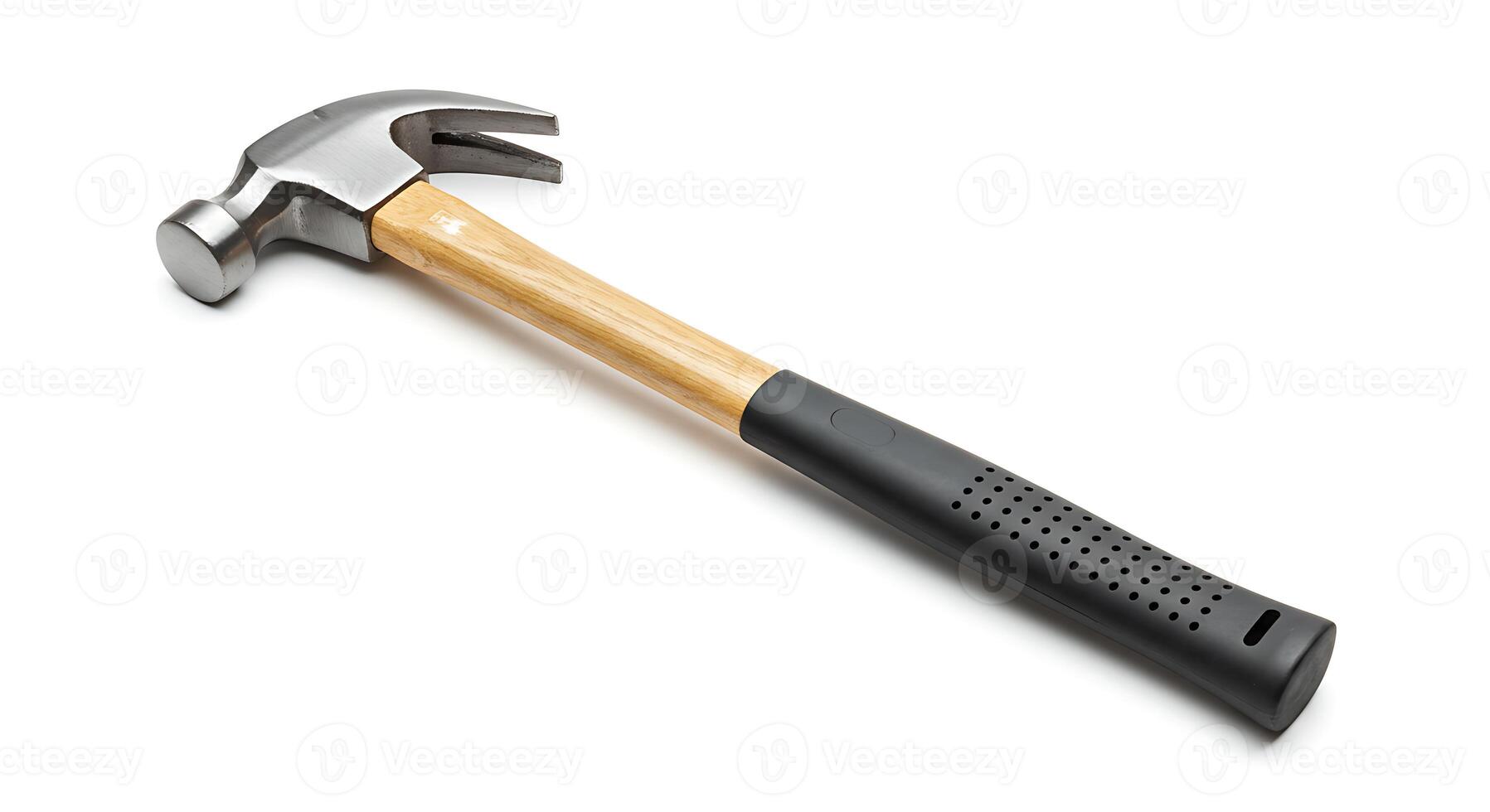 Claw Hammer with Wooden Handle Isolated on White Background for Construction photo