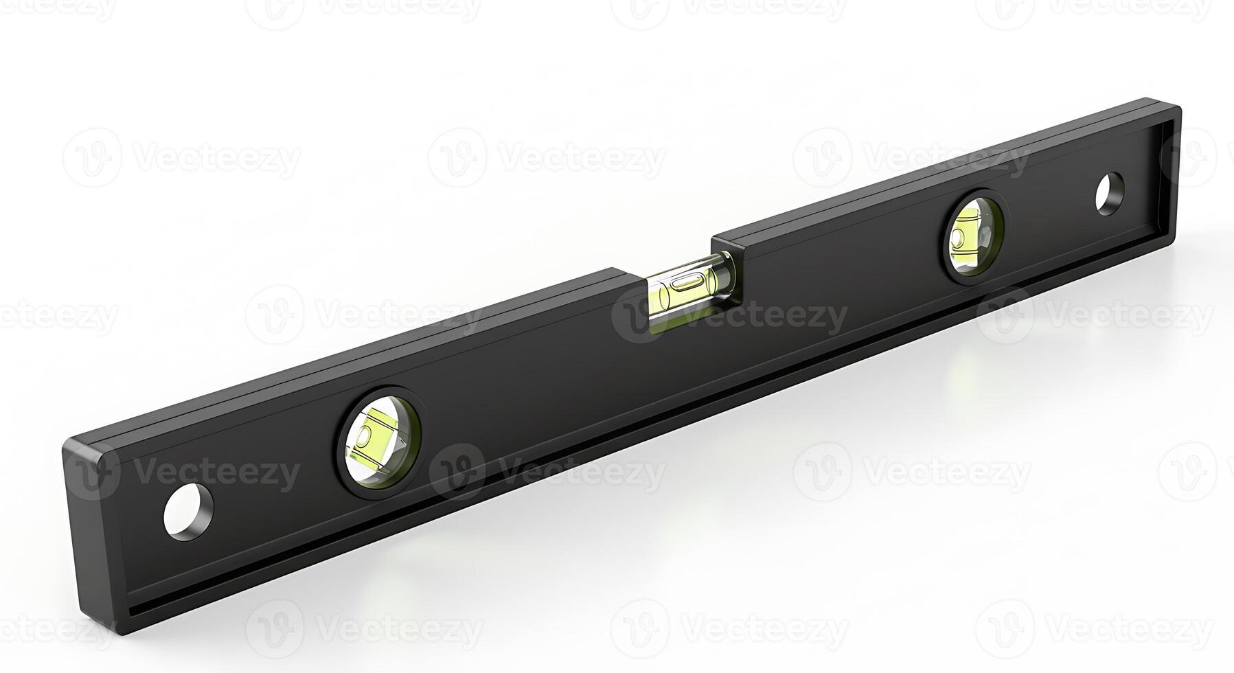 Black Spirit Level Tool Indicating Horizontal Alignment on White Background photo