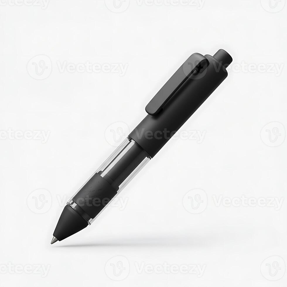 Black Pen Isolated on White Background Close-up for Writing and Office Use photo