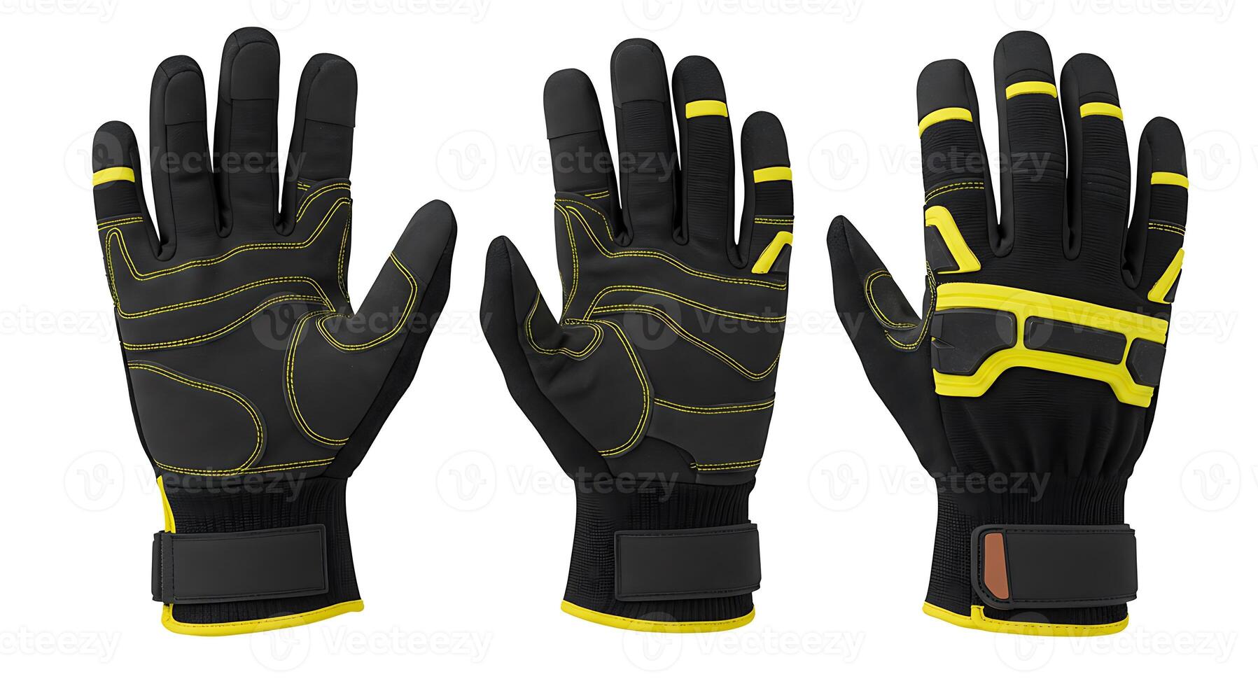 Black and Yellow Protective Work Gloves for Construction and Gardening Uses photo
