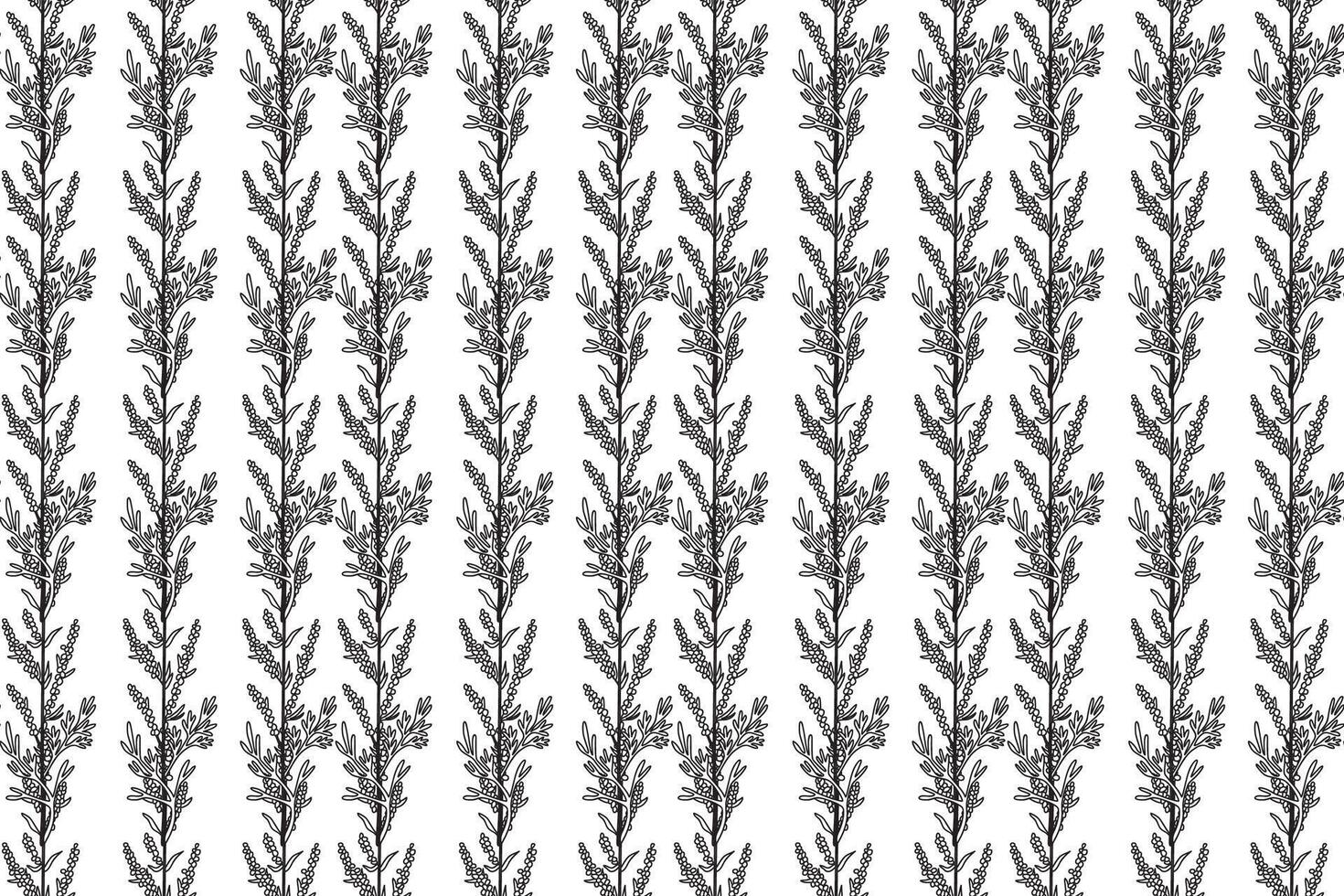 Line art botanical seamless plant pattern with wildflowers illustration. Black outline repeating floral pattern in white background. Graphic design for Fashion Cover Textile Coloring Page Card Print vector