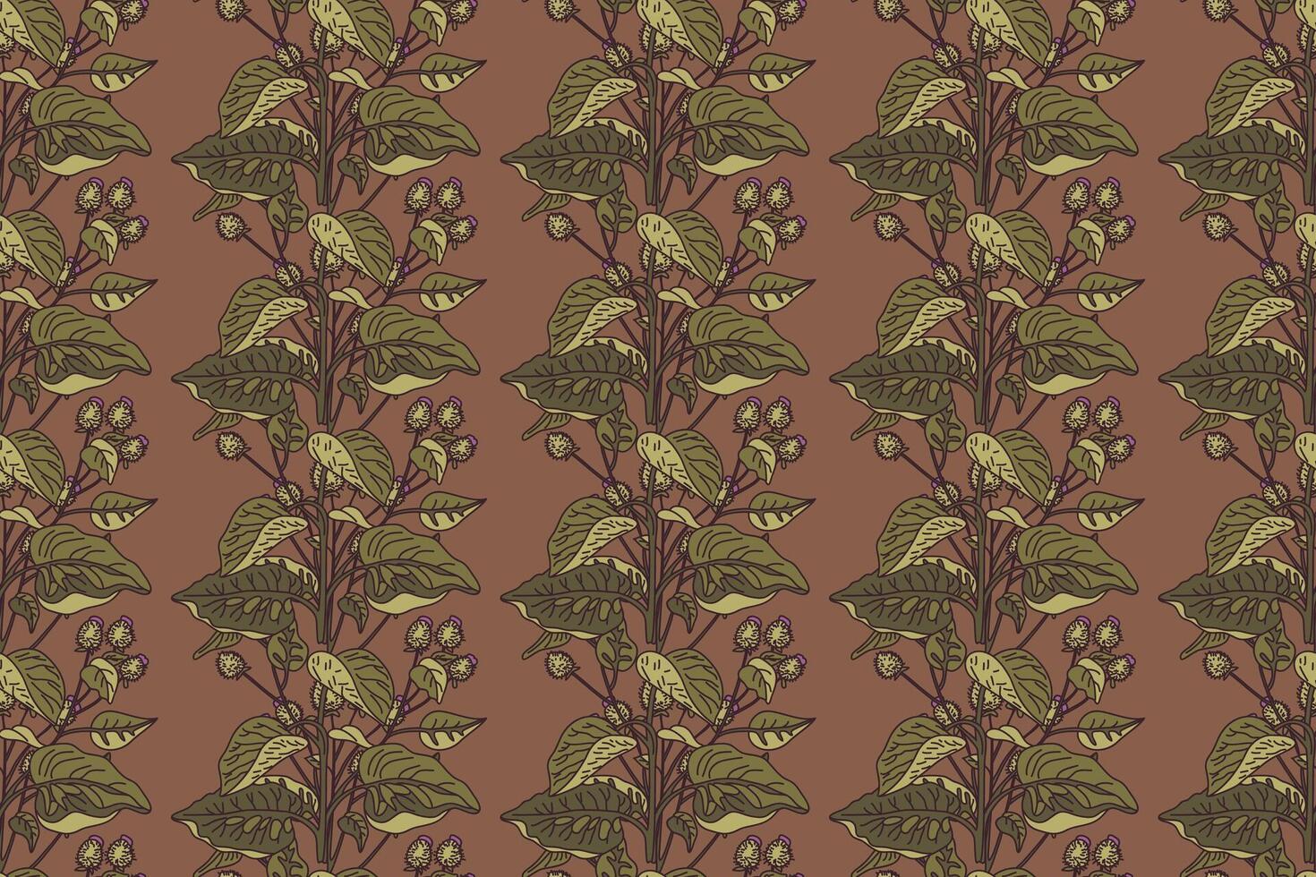 Botanical floral seamless pattern with wildflowers illustration. Repeating plant pattern in brown pastel color background. Graphic design for Fashion Cover Textile Birthday Greeting Card Print vector