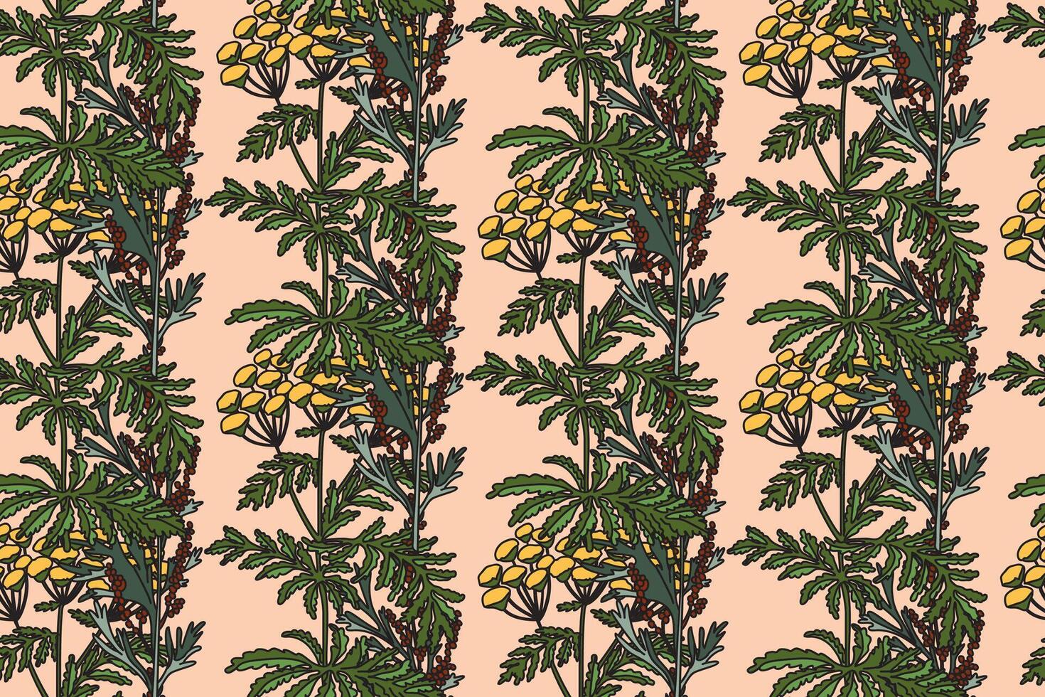 Botanical plant seamless pattern with wildflowers illustration. Repeating floral pattern in pink pastel color background. Graphic design for Fashion Cover Textile Birthday Greeting Card Print vector