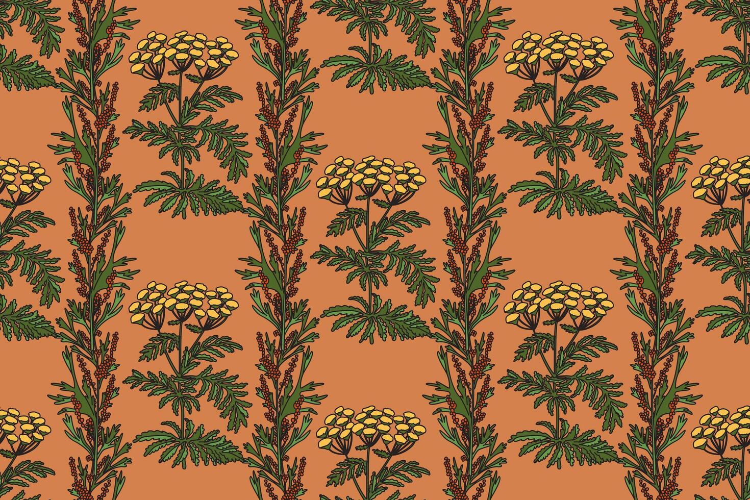 Botanical plant seamless pattern with flowers illustration. Repeating floral pattern in light brown color background. Graphic design for Fashion Cover Textile Birthday Greeting Card Invitation vector