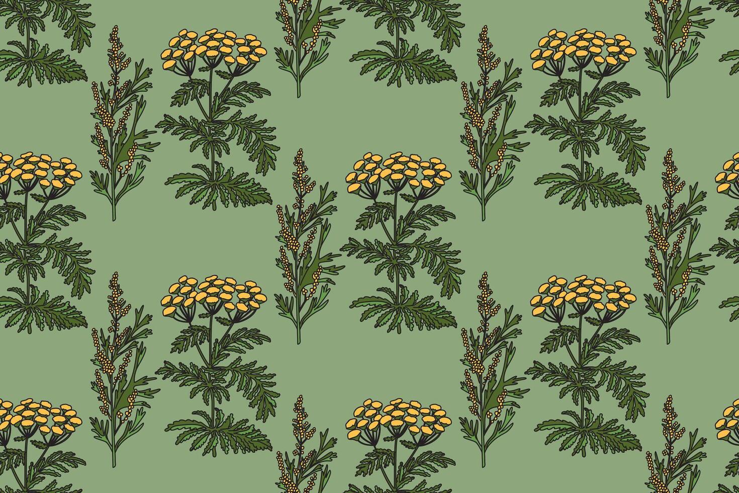 Botanical plant seamless pattern with flowers illustration. Repeating floral pattern in green pastel color background. Graphic design for Fashion Cover Textile Birthday Greeting Card Invitation vector