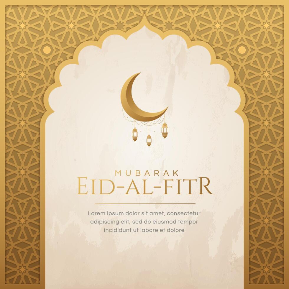 Islamic Arabic Arabesque Pattern Luxury Golden Frame Background with Eid Al Fitr Greetings vector