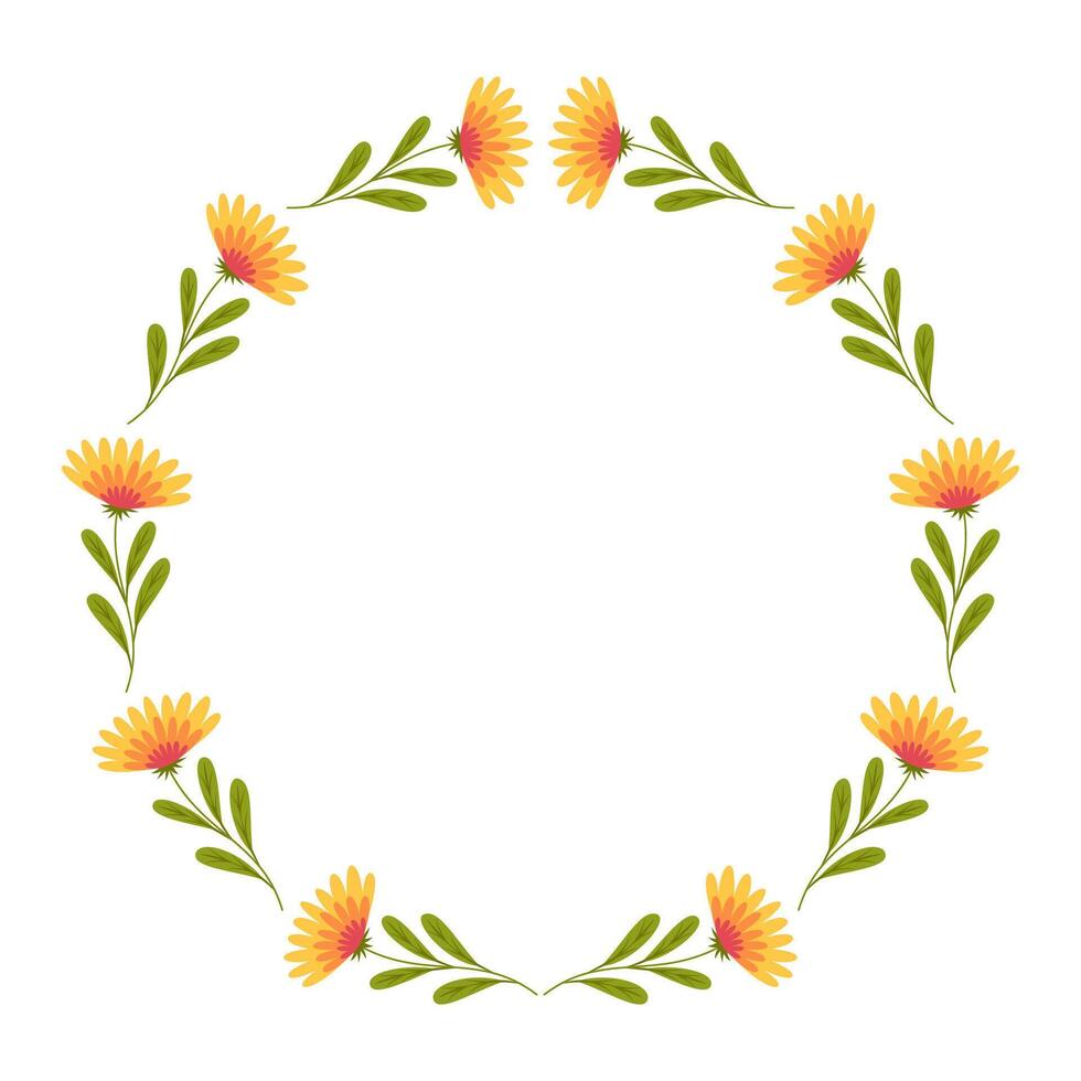 Round frame with cute yellow garden flowers vector