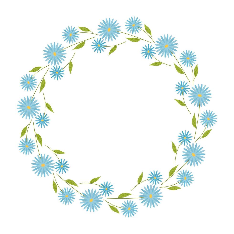 Round frame with blue daisies vector
