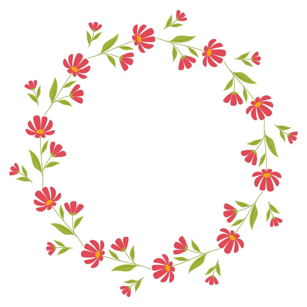 Round frame with cute red garden flowers vector